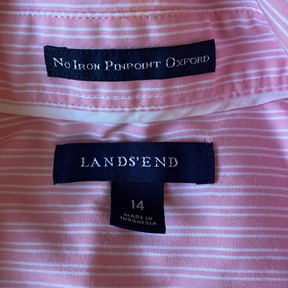 LANDS END Women’s Pink Stripe 3/4 Length Sleeve Shirt Size 14 - Picture 2 of 3